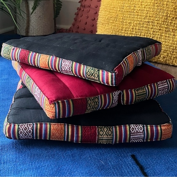 Folding Cotton Meditation Pillow | Handmade in Rishikesh, India | Black - Picture 3 of 12